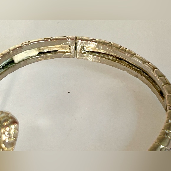 Hinged Silver Snake Reptile 🦎 Bangle Bracelet Faceted Faux Turquoise Blue Eyes - Picture 5 of 16
